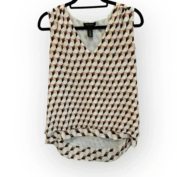 NWOT WHBM | 100% Silk High-Low Geometric Print Blouse (S) - Picture 1 of 5
